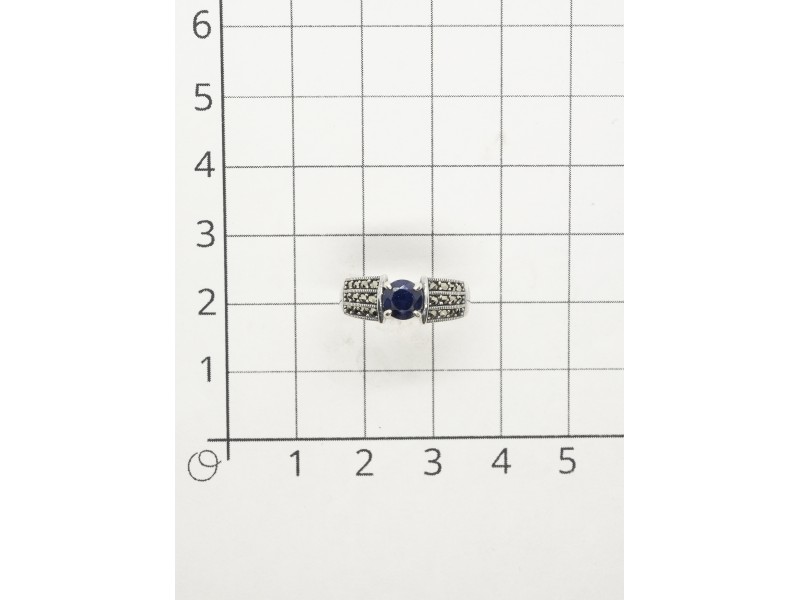 Кольцо арт. HR1028 Марказит, Корунд синий