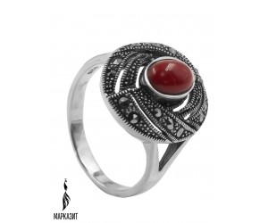 Кольцо арт. HR969 Марказит, Коралл синт.