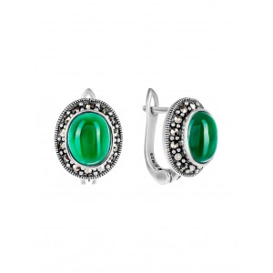 Серьги арт. HE678 Марказит, Хризопраз