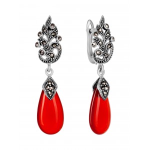 Серьги арт. HE957 Марказит, Сердолик