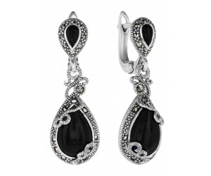 Серьги арт. HE958 Марказит, Оникс