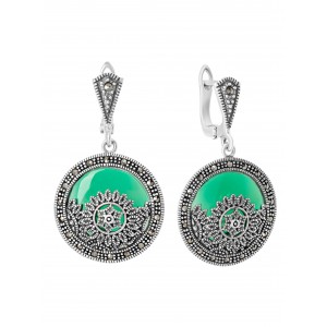 Серьги арт. HE1343 Марказит, Хризопраз