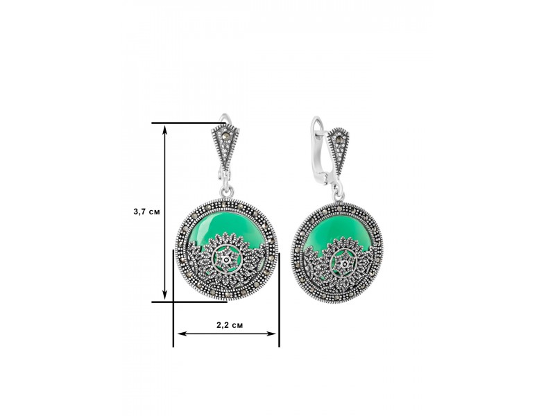 Серебряное Серьги арт. HE1343 Марказит Swarovski, Хризопраз