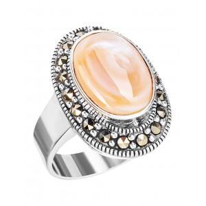 Кольцо арт. HR537 Марказит, Перламутр розовый