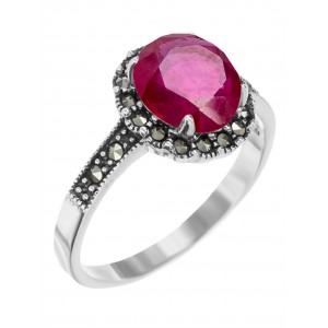 Кольцо арт. HR958 Марказит, Корунд крас.