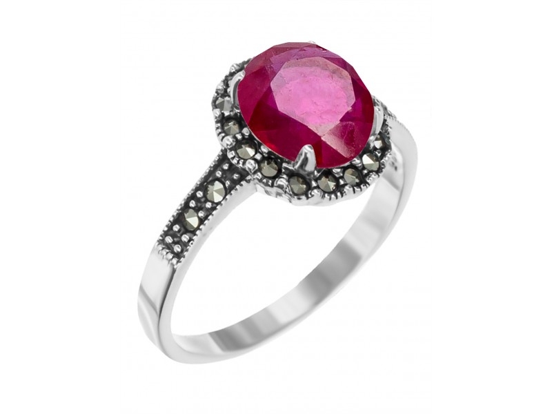 Кольцо арт. HR958 Марказит, Корунд крас.