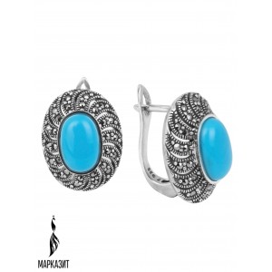 Серьги арт. HE704 Марказит, Бирюза синт.
