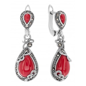 Серьги арт. HE958 Марказит, Коралл синт.