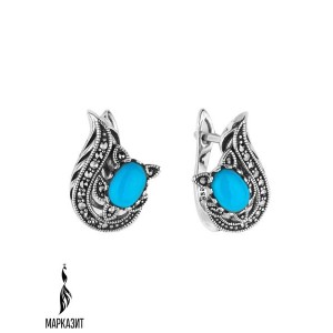 Серьги арт. HE1698 Марказит, Бирюза синт.