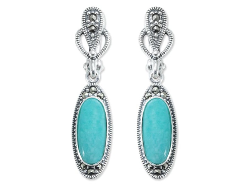 Серьги арт. HE840 Марказит, Бирюза синт.