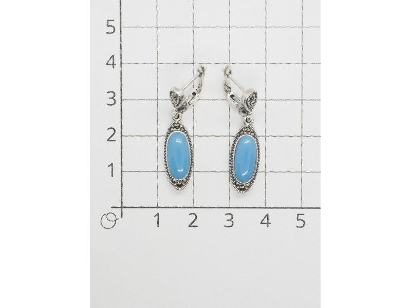 Серьги арт. HE840 Марказит, Бирюза синт.