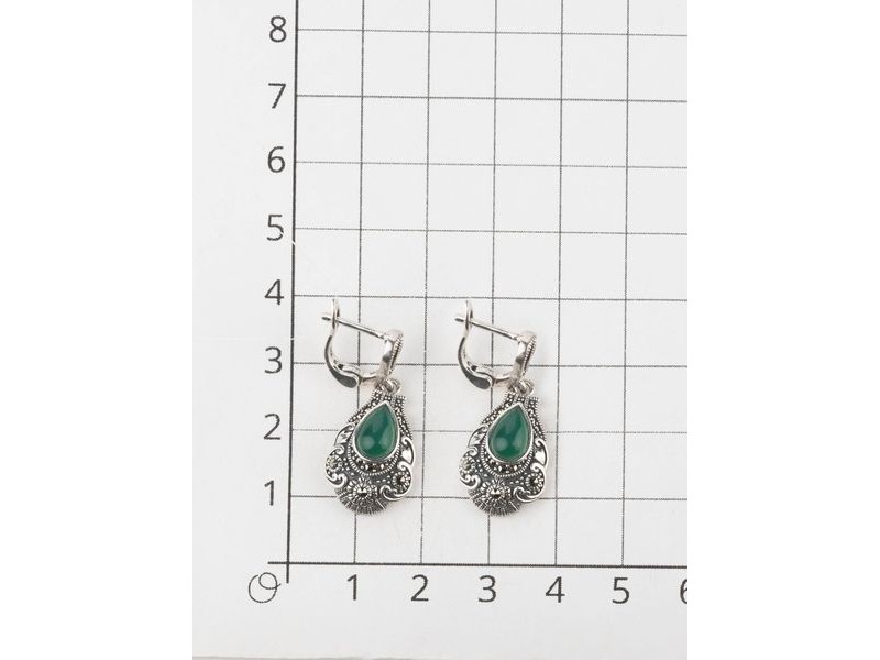 Серебряные Серьги арт. HE1014 Марказит Swarovski, Хризопраз