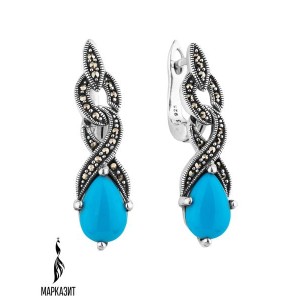 Серьги арт. HE1614 Марказит, Бирюза синт.