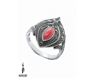 Кольцо арт. HR945 Марказит, Коралл синт.