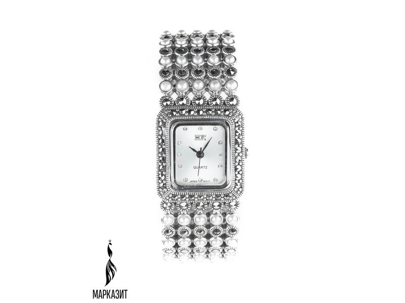 Серебряные Часы арт. HW114 Марказит Swarovski, Жемчуг
