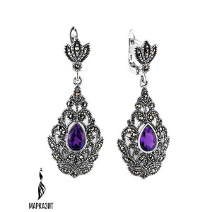 Серьги арт. HE112 Марказит, Аметист