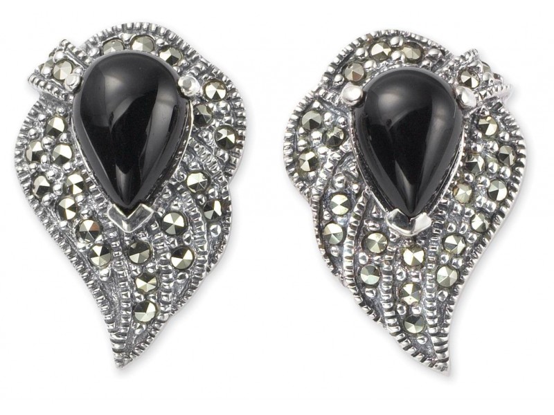 Серьги арт. HE202 Марказит, Оникс