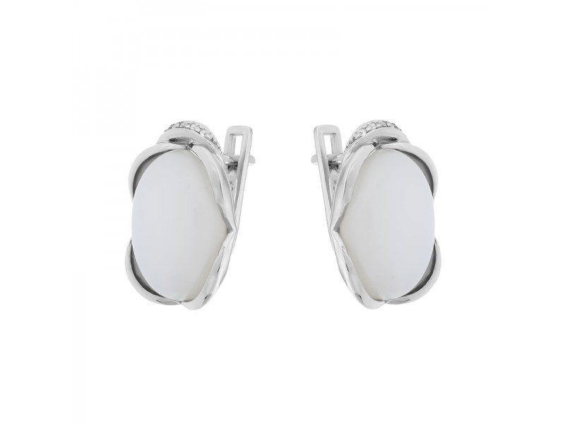 Серебряные Серьги арт. 023639 Лунный камень, Фианит