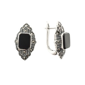 Серьги арт. HE819 Марказит, Оникс