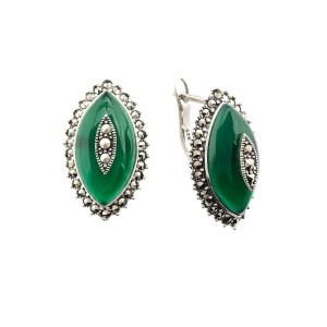 Серьги арт. HE939 Марказит, Хризопраз