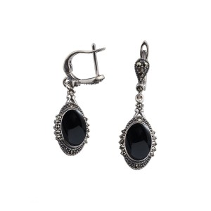 Серьги арт. HE976 Марказит, Оникс