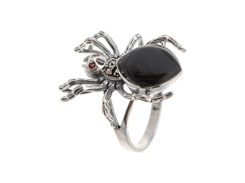 Серебряное Кольцо арт. HR307 Марказит Swarovski, Гранат, Оникс