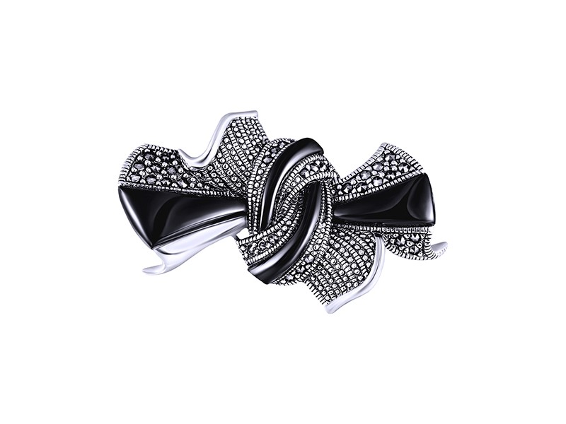 Серебряная Брошь арт. HB045 Марказит Swarovski, Оникс